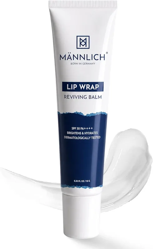 Mannlich Lip Balm For Men (10G) Lip Care With Spf 50 Pa++++ Protection - Lip Lightening For Dry & Chapped Lips - Moisturizes, Long-Lasting Hydration With 2% Kojic Acid & 1% Hyaluronic Acid, white