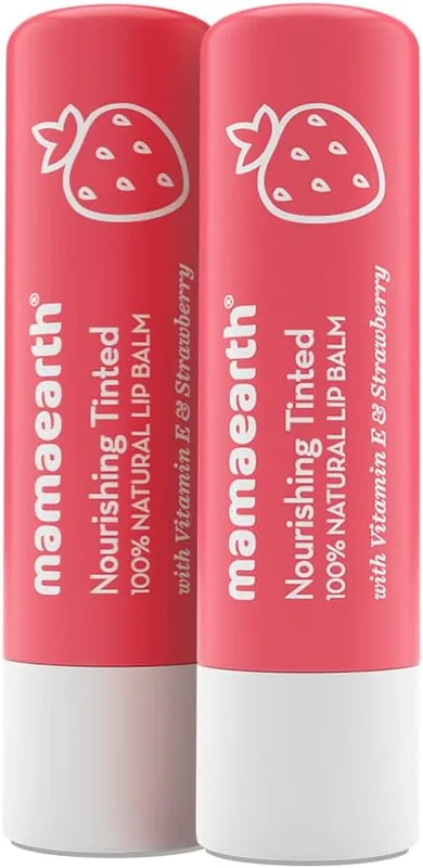 Mamaearth Nourishing Tinted 100% Natural Lip Balm with Vitamin E and Strawberry 4 g - (Pack of 2)