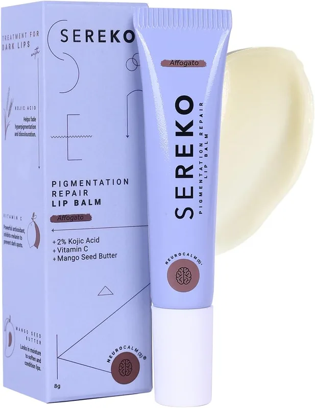 SEREKO Pigmentation Repair Lip Balm for Dark Lips With Kojic Acid, Vitamin C & Mango Seed Butter | Brightens Dark & Discoloration Lips, 24H Hydration, Lock Moisture | For Women & Men | Affogato - 8gm