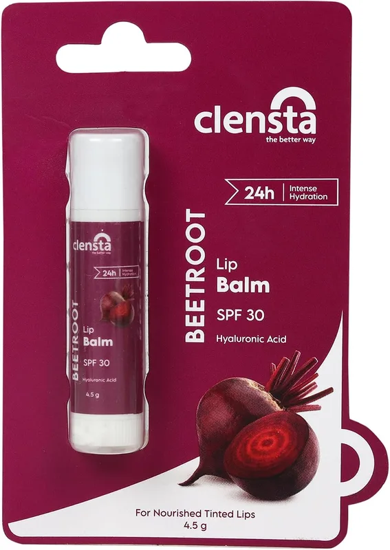 Clensta Beetroot Brightening Lip Balm for Dark Lips with Hyaluronic Acid & SPF 30 | Hydrates, Moisturizes & Helps Lighten Pigmented Lips | For Men & Women | 5g