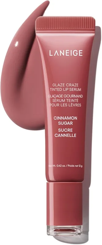 Laneige Glaze Craze Tinted Lip Serum | Plumping, Nourishing Hydration with Polypeptide and Ceramides | Lip Balm for Dry & Chapped Lips |Ultra Glamorous Shiny Lips | Cinnamon Sugar(Mauve Pink)-12g