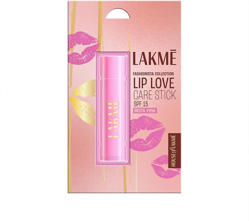 Lakme Lip Love Care Stick Insta Pink, with 10% Vitamin E Complex, nourished with Shea & Cocoa Butter and enriched with Almond & Jojoba Oil for 24hr moisturization in just 1 swipe, with SPF 15, 4.5g