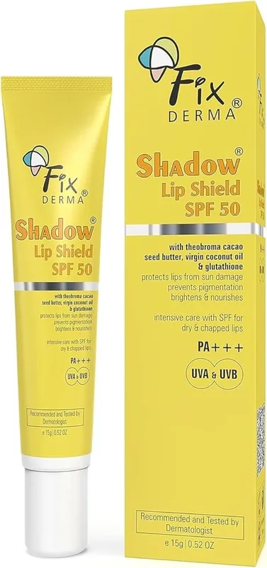 Fixderma Shadow SPF 50 Lip Shield Pa+++ Lip Balm with Cacao Seed Butter & Vitamin E | Prevents Pigmentation & Sun Damage | Lightens Pigmented Lips | Protects Against UVA & UVB Rays - 15gm