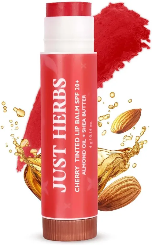 Just Herbs Tinted Lip Balm with SPF 20+ for Dry & Chapped Lips for Men & Women | Hydrating Lip Balm for Pigmented Lips - Cherry, 4g