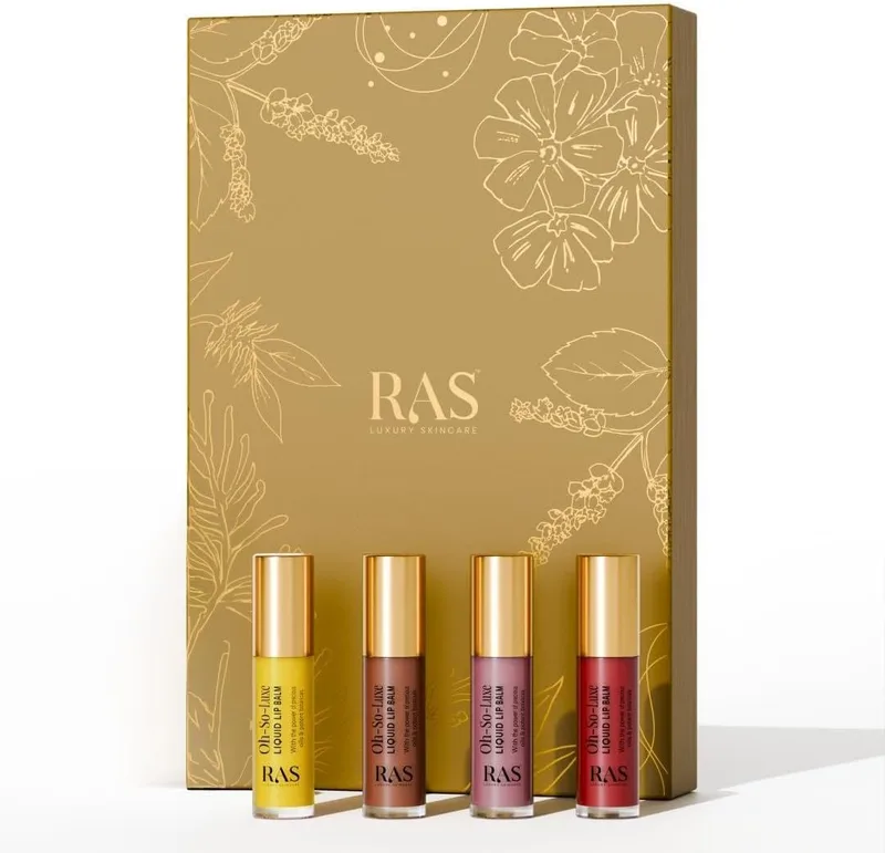 RAS Luxury Oils Tinted Lip Balm | Miniature Gift Set of 4 Shades Lip & Cheek Tint | Valentine's Day Gifts | Helps Moisturize, Nourishe & Soften Lips with Shea Butter & Jojoba Oil | Natural & Organic | Best gift set for women