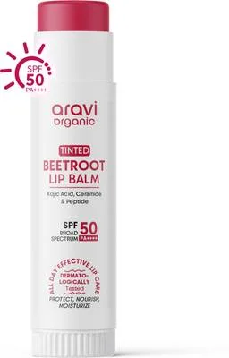Aravi Organic Tinted Beetroot Lip Balm SPF 50 PA++++ for Pigmented Lips|Kojic Acid & Ceramide Beetroot Tinted