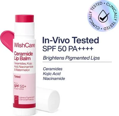 WishCare Tinted Lip Balm SPF50 PA+++ For Women|Brightening & Hydrating |In-Vivo tested Watermelon