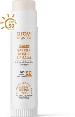 Aravi Organic Barrier Repair Lip Balm SPF 50 PA++++ for Pigmented Lips|Kojic Acid & Ceramide Untinted