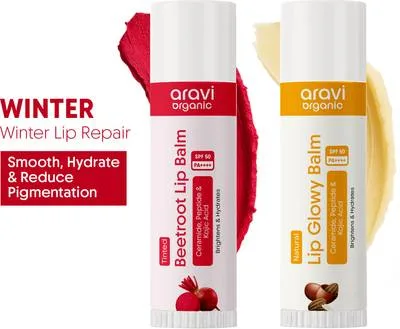 Aravi Organic Tinted & Lip Glowy Lip Balm Combo - With SPF 50+++ For Lip Brightening Beetroot Tinted
