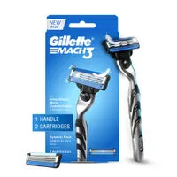 Gillette Mach 3, Shaving Razor For Men, 1 Handle + 2 Extra Cartridges