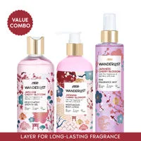 Wanderlust Japanese Cherry Blossom Shower Gel + Body Lotion + Fragrance Mist Combo