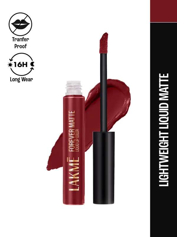 Lakme Forever Matte Lightweight & Transferproof 16Hr Liquid Lipstick 5.6ml - Crimson Rose