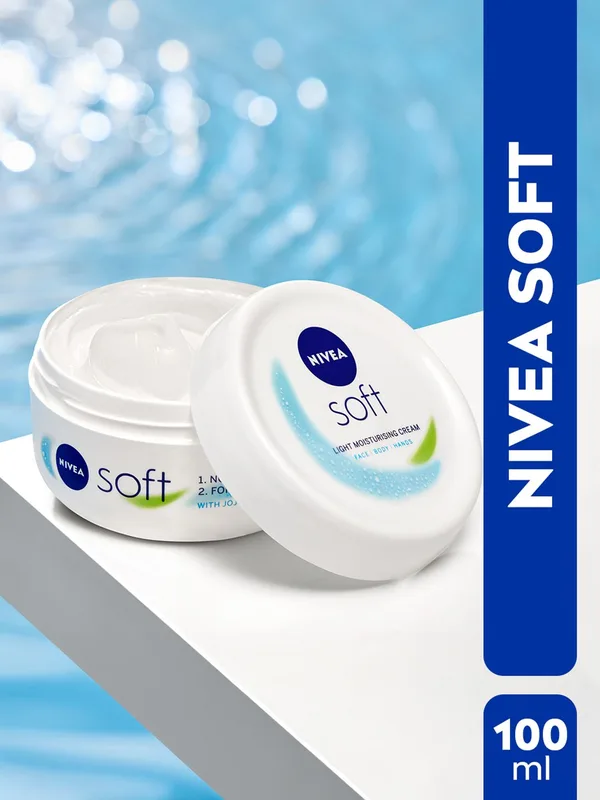 NIVEA Soft Moisturizing Cream Vitamin E Face Cream & Body Moisturizer 72H Hydration 100ml