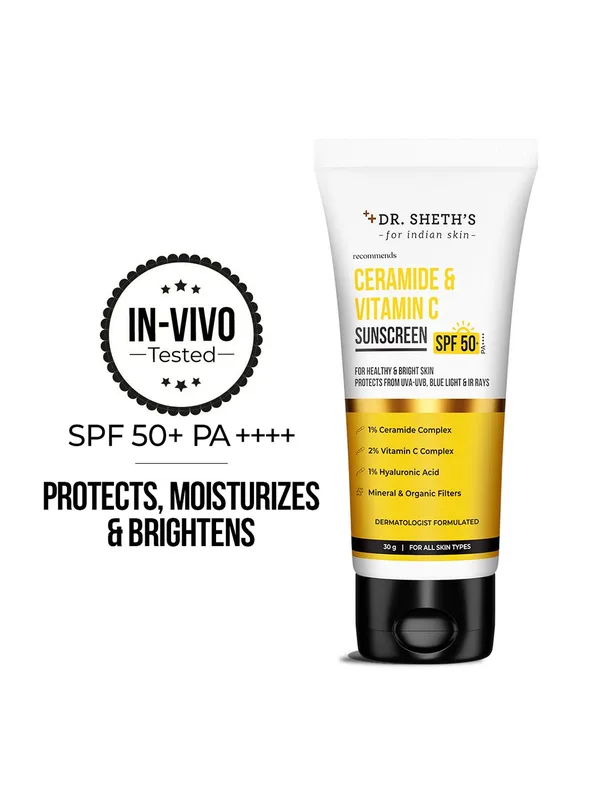 DR. SHETHS Ceramide & Vitamin C Sunscreen SPF 50+ PA+++ In-Vivo Tested- 30g