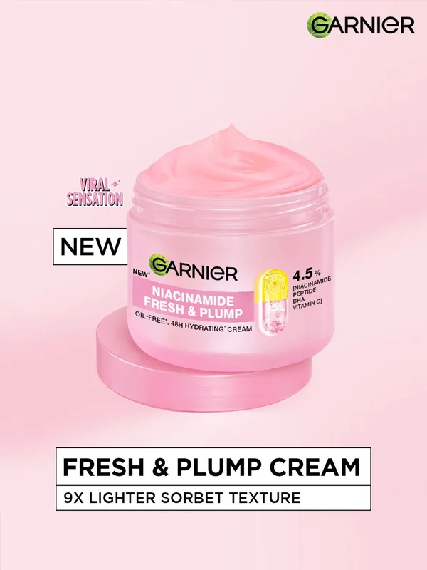 Garnier Fresh & Plump Niacinamide Sorbet Moisturizer Cream for Hydration & Plumping 90ml
