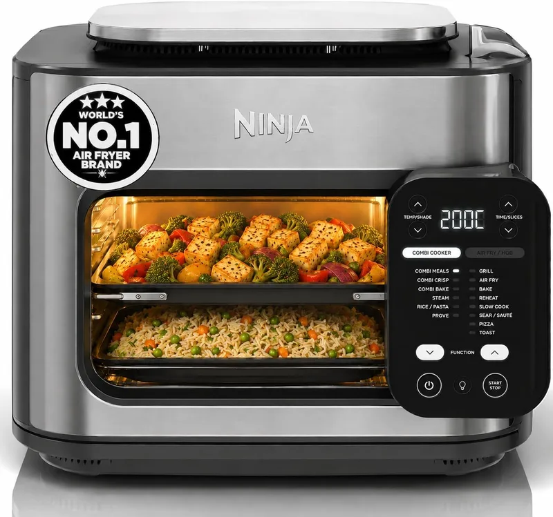 Ninja Combi 14-in-1 Multi-Cooker Air Fryer Oven (12.5L) – HyperSteam & Air Fry Technology, Cooks 3-Part Family Meals in 15 Mins, Healthy Oil-Free Cooking, Digital Display, Stainless Steel Cavity