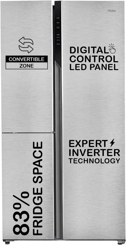 Haier 598 L, 3 Star, 83% Convertible Fridge Space, Expert Inverter, Frost Free, Side by Side Refrigerator, (HRT-683IS, Inox Steel)