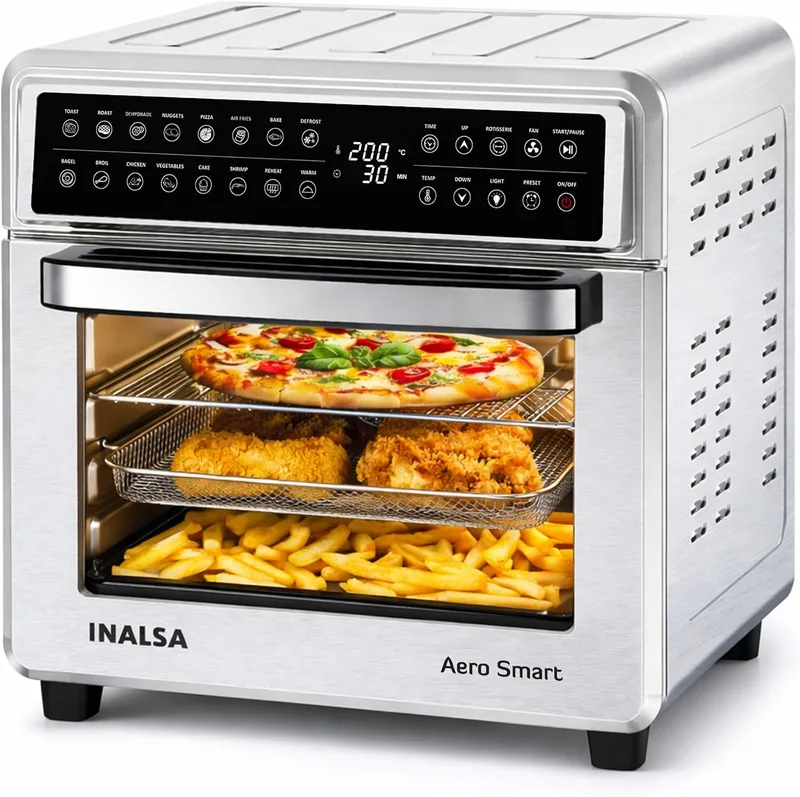 INALSA Air Fryer Oven With 23L Capacity|1700 W-16 Preset Programs |Digital Display and Touch Control| Rotisserie & Convection| 9 Accessories| Recipe Book|2 Year Warranty-Aero Smart23