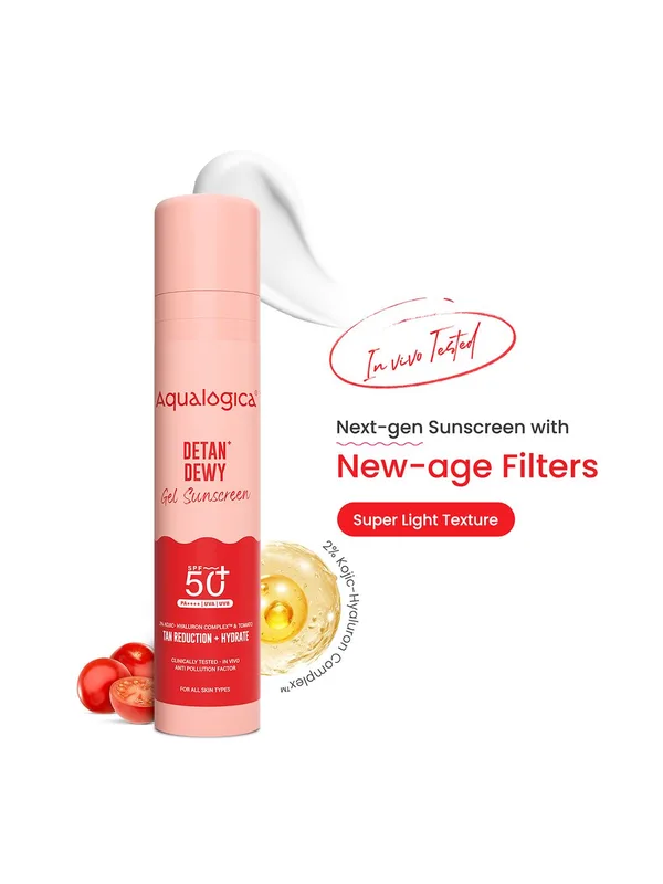 Aqualogica Detan+ Dewy Lightweight No White Cast Sunscreen with SPF 50+ & PA++++ - 50g