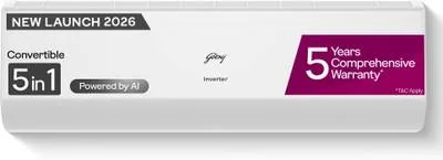 Godrej 2026 Model 2 Ton 3 Star Split Inverter with 5-in-1 convertible | AI Powered| Heavy Duty Cooling at 52 degree celsius|i-Sense technology AC