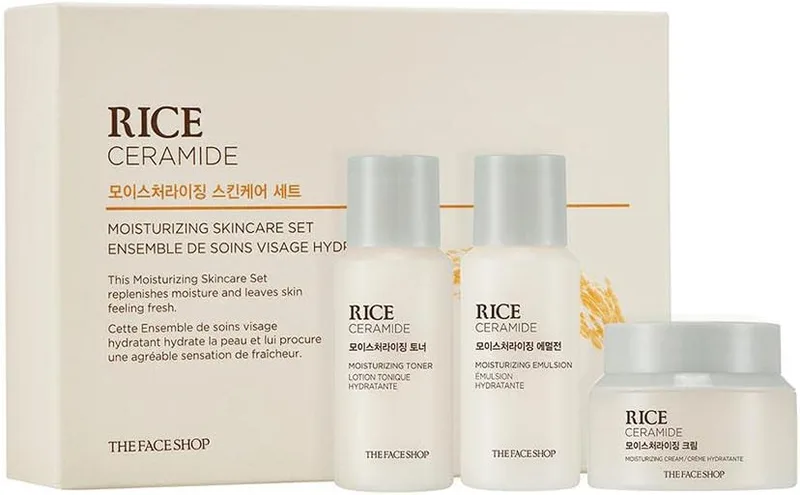 The Face Shop Rice&Ceramide Moisturizing Skincare And Cream Set, 75 Ml (Pack Of 3), Pink
