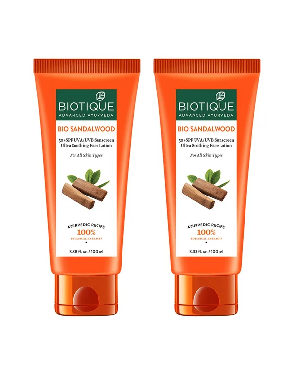 Biotique Set of 2 Bio Sandalwood Sunscreen Ultra Soothing Face Lotion SPF 50+ - 100ml each
