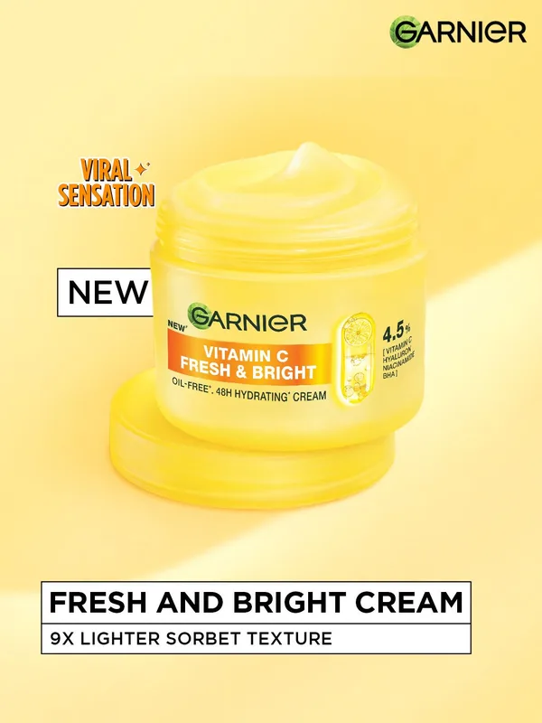 Garnier Fresh & Bright Vitamin C Sorbet Moisturizer Cream for Hydrated & Bright Skin 90ml