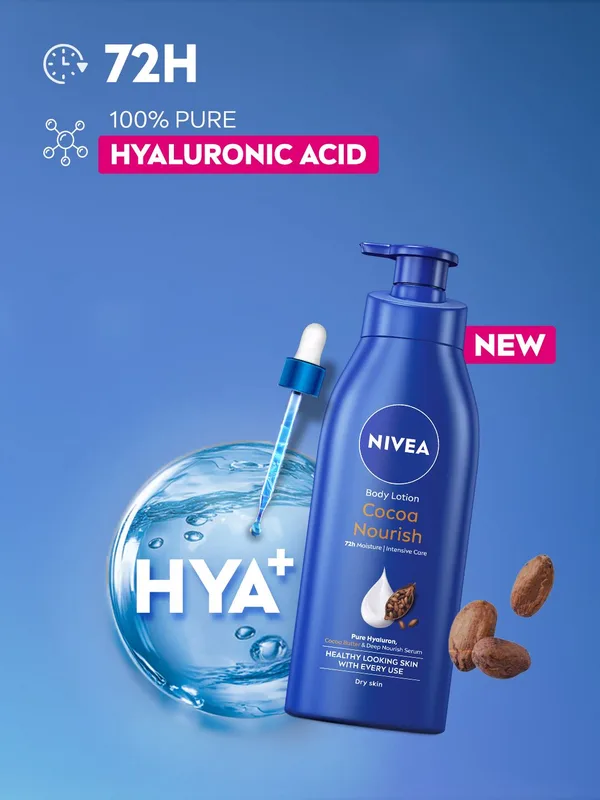 NIVEA Cocoa Nourish Body Lotion Hyaluronic Moisturizer Face & Body Cream Dry Skin 400ml