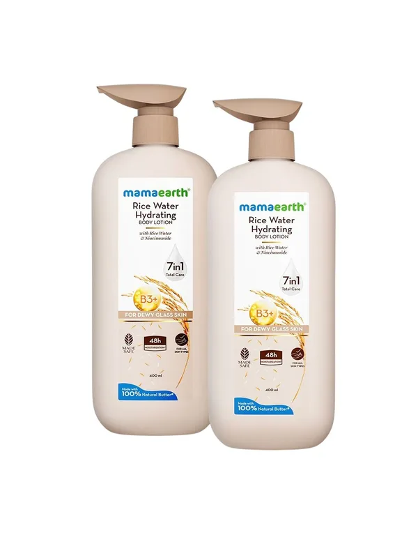Mamaearth Set Of 2 Rice Water Hydrating Body Lotion - 400 ml Each