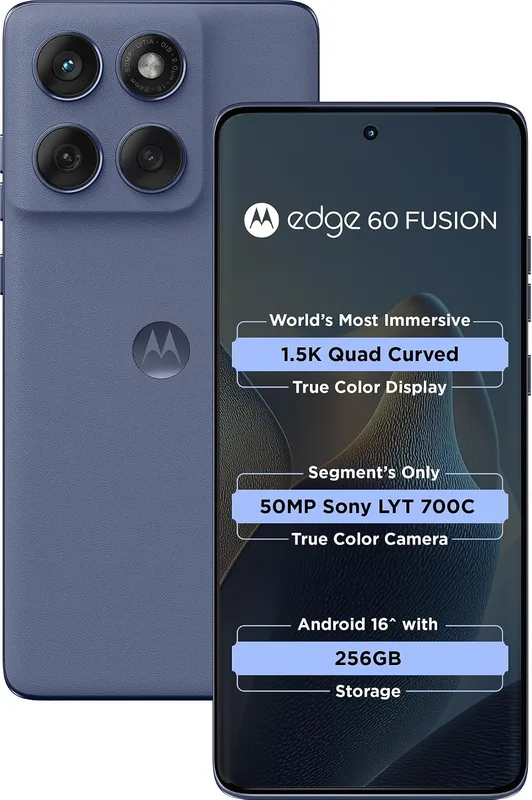 Motorola Edge 60 Fusion 5G (Pantone Slipstream, 8GB RAM, 128GB Storage) | 6.67" Curved 1.5K pOLED Display | 50MP+13MP Rear | 32MP Front | Dimensity MediaTek 7400 | 5500mAh Battery + 68W Turbo Charger