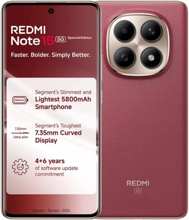 Redmi Note 15 SE 5G Smartphone, Crimson Reserve, 6GB RAM, 128GB, 5800mAh Battery, IP66 Military Grade