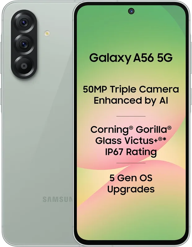 Samsung Galaxy A56 5G (Awesome Olive, 8GB, 128GB) | Segment Most Complete Triple Camera | AI Editing | 4nm Processor | sAMOLED Display| Gorilla Glass Victus+| 5 Gen OS Upgrades