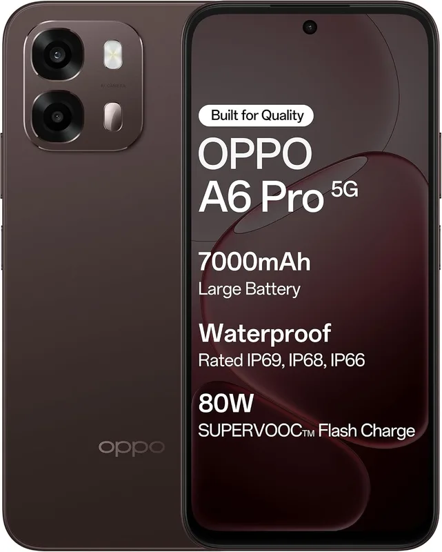 Oppo A6 Pro 5G (Brown, 8GB RAM, 128GB Storage) 6.75 Inch Screen, 144Hz Display, 7000mAh Battery, 80W Fast Charging,16MP Front & 50MP Main Camera with No Cost EMI/Additional Exchange Offers