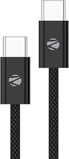 ZEBRONICS TT60+ Type C - Type C Braided Cable, 60 Watts, Rapid Charging, Charge & Sync, 1 Meter, Compatible with iPhone 15 | Samsung | OnePlus | Xiaomi | Realme | Oppo Black