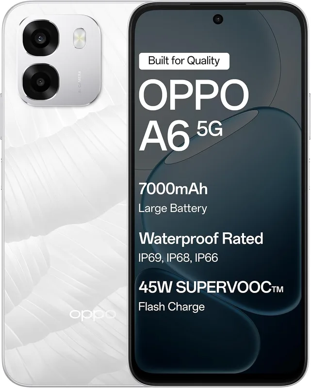 Oppo A6 5G (Ice White, 6GB RAM,256GB Storage) with No Cost EMI/Additional Exchange Offers