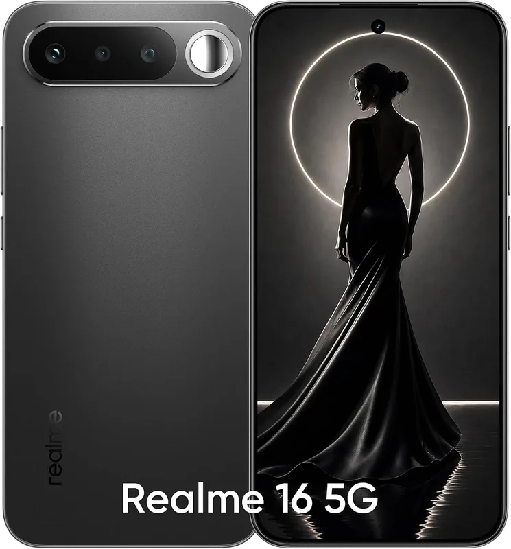 realme 16 5G Smartphone 7000mAh Titan Battery 60W Fast Charge, 8GB + 128GB 6.57" AMOLED 120Hz Display, Dual 50MP AI Camera, MediaTek Dimensity 6400 Turbo Processor, Fingerprint IP69 Air Black