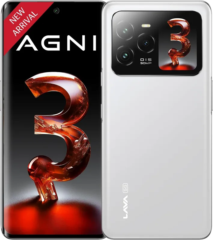 Lava Agni 3 5G (Pristine Glass, 8GB+256GB) | India's 1st Dual AMOLED | 1.5K Curved Display | Dimensity 7300X | 50MP Triple AI Telephoto Camera | 66W Fast Charge | with Charging Adapter