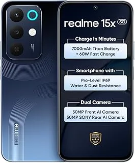 realme 15X 5G Smartphone 8+256GB Marine Blue, 6.8-inch Screen, 144Hz Display,7000mAh Battery, 60W Fast Charging, 50+50MP AI Camera,Dimensity 6300 6nm Octa-core chipset Processor, IP69