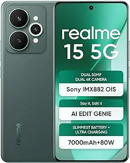 realme 15 5G, 8+256GB, Dimensity 7300+ 5G, 50MP 4K Camera, Curved Display, 6.8" 144Hz, Battery 7000mAh, IP69, Velvet Green