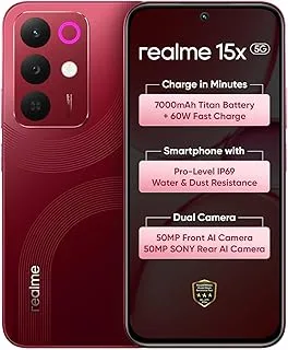 realme 15X 5G Smartphone 6+128GB Maroon Red, 6.8-inch Screen, 144Hz Display,7000mAh Battery, 60W Fast Charging, 50+50MP AI Camera,Dimensity 6300 6nm Octa-core chipset Processor, IP69