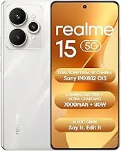 realme 15 5G Smartphone 8+128GB,144Hz HyperGlow 4D Curve Display,7000mAh Battery,80W SuperVOOC,Dual 50MP 4K Cameras,Dimensity 7300+ Chipset,IP69, Silver