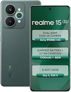 realme 15 5G Smartphone 8+256GB Green,144Hz HyperGlow 4D Curve Display,7000mAh Battery,80W SuperVOOC,Dual 50MP 4K Cameras,Dimensity 7300+ Chipset,IP69