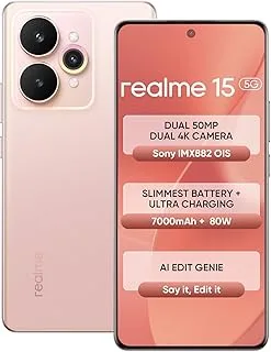 realme 15 5G Smartphone 8+128GB Pink,144Hz HyperGlow 4D Curve Display,7000mAh Battery,80W SuperVOOC,Dual 50MP 4K Cameras,Dimensity 7300+ Chipset,IP69