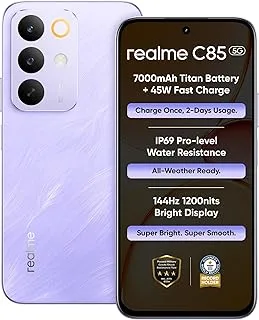 realme C85 5G Smartphone 4+128GB Purple, 6.8 inch Screen, 144HZ Vision Display, 7000mAh Battery, 45W Fast Charge,Rear 50MP+Front 8MP Camera, MediaTek Dimensity 6300, IP69