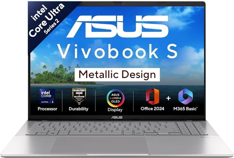 ASUS Vivobook S16,Intel Core Ultra 5 225H,AI PC(Intel Arc iGPU/16GB RAM/512GB SSD/FHD/16/60Hz/Backlit Keyboard/70Whr/Windows 11/M365 Basic(1Year)*/Office Home 2024/Cool Silver/1.7 Kg) S3607CA-SH071WS