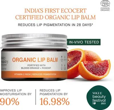 Juicy Chemistry Organic Lip Balm Moisturising & Brightening For Women & Men 100% Natural Blood Orange + Rosehip