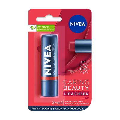 NIVEA Lip Caring Beauty Red Lip Balm | Lip & Cheek Tint with SPF 30 Red