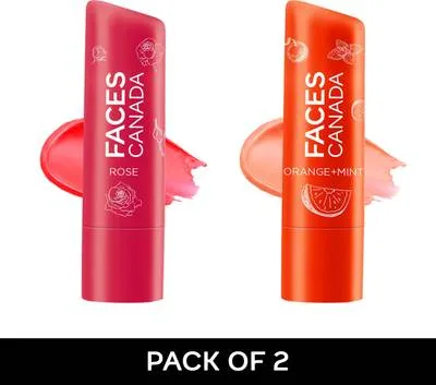 FACES CANADA Color Tinted Lip Balm | Combo of 2 | Orange Mint + Rose Petal