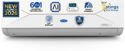 CARRIER 2026 Model 1.5 Ton 3 Star Split AI Inverter with Wi-fi Convertible 6-in-1 with Geo-Fencing & Voice Control,Smart Energy Display, Insta Cool, Auto Defrost Clean AC