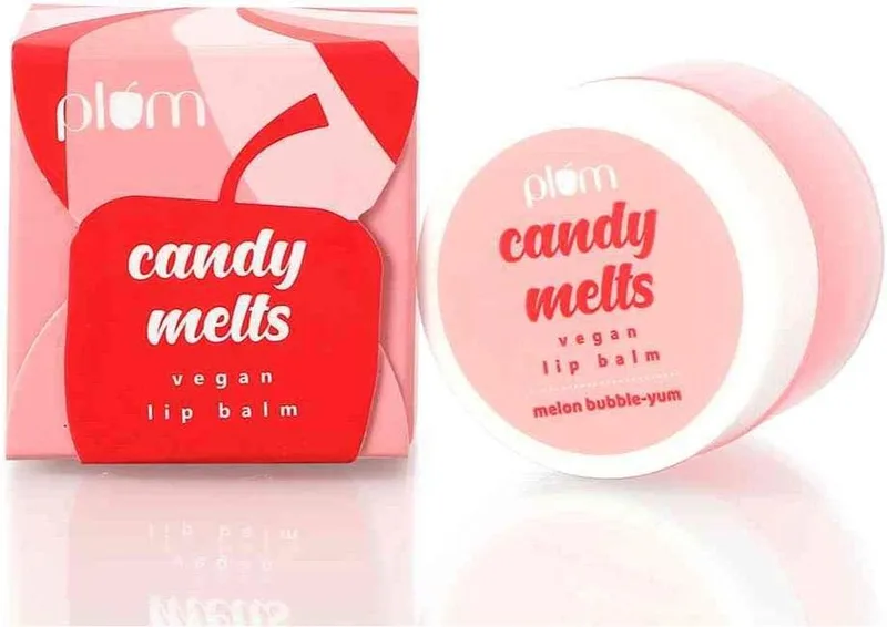 Plum Candy Melts Vegan Lip Balm | Melon Bubble-Yum | Natural UV Protection | Ultra Moisturization | Added Shine | 100% Vegan | Paraben Free | 12g